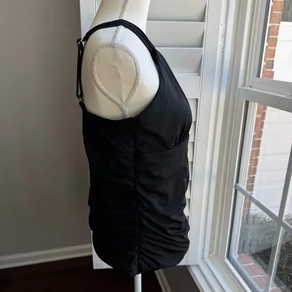 LANDS' END Swimsuit Tankini Womens L Black High Neck To One Shoulder Multi Way - Picture 4 of 13